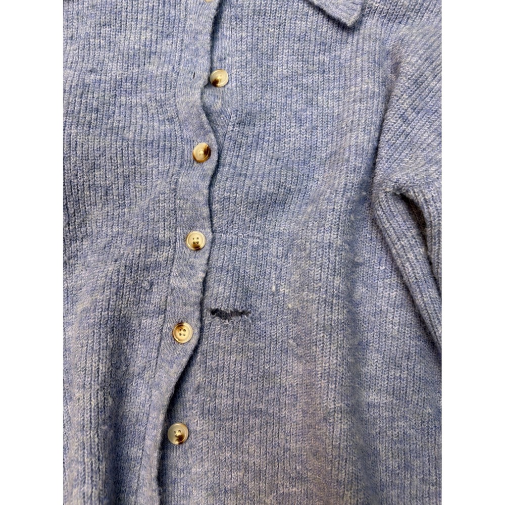 Central Park West Light Blue Ribbed Polo Collar Button Front Cardigan Sweater M - Picture 4 of 6